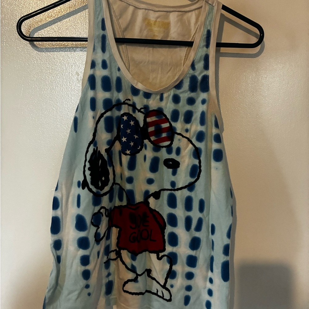 Blue and White Snoopy Tank Top and red shorts pajama set